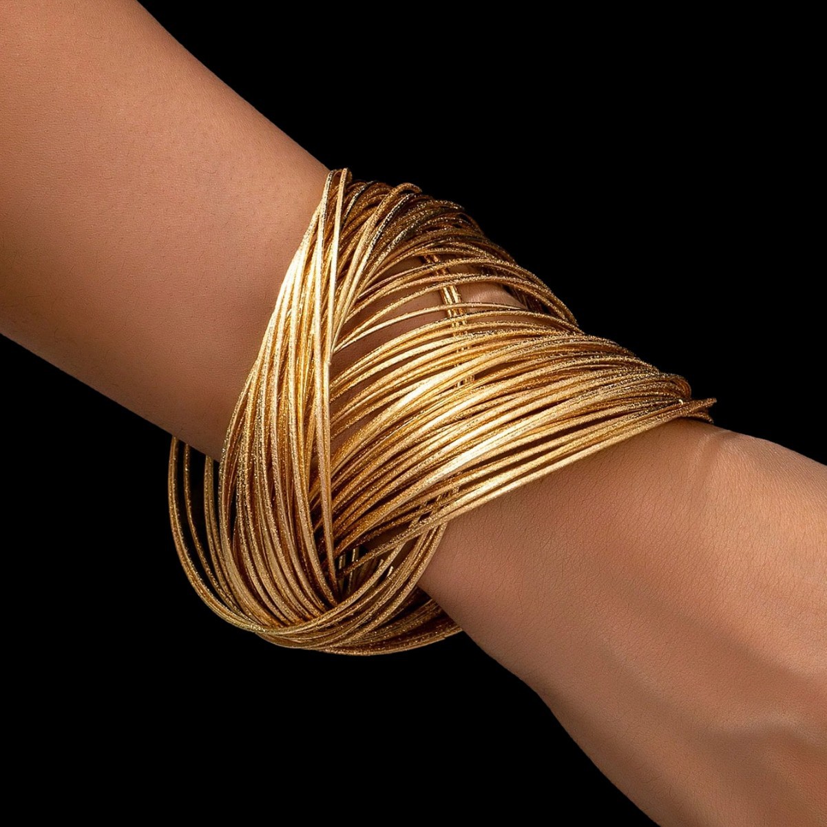 Multi Strands Gold Wire Stacked Cuff Bracelet