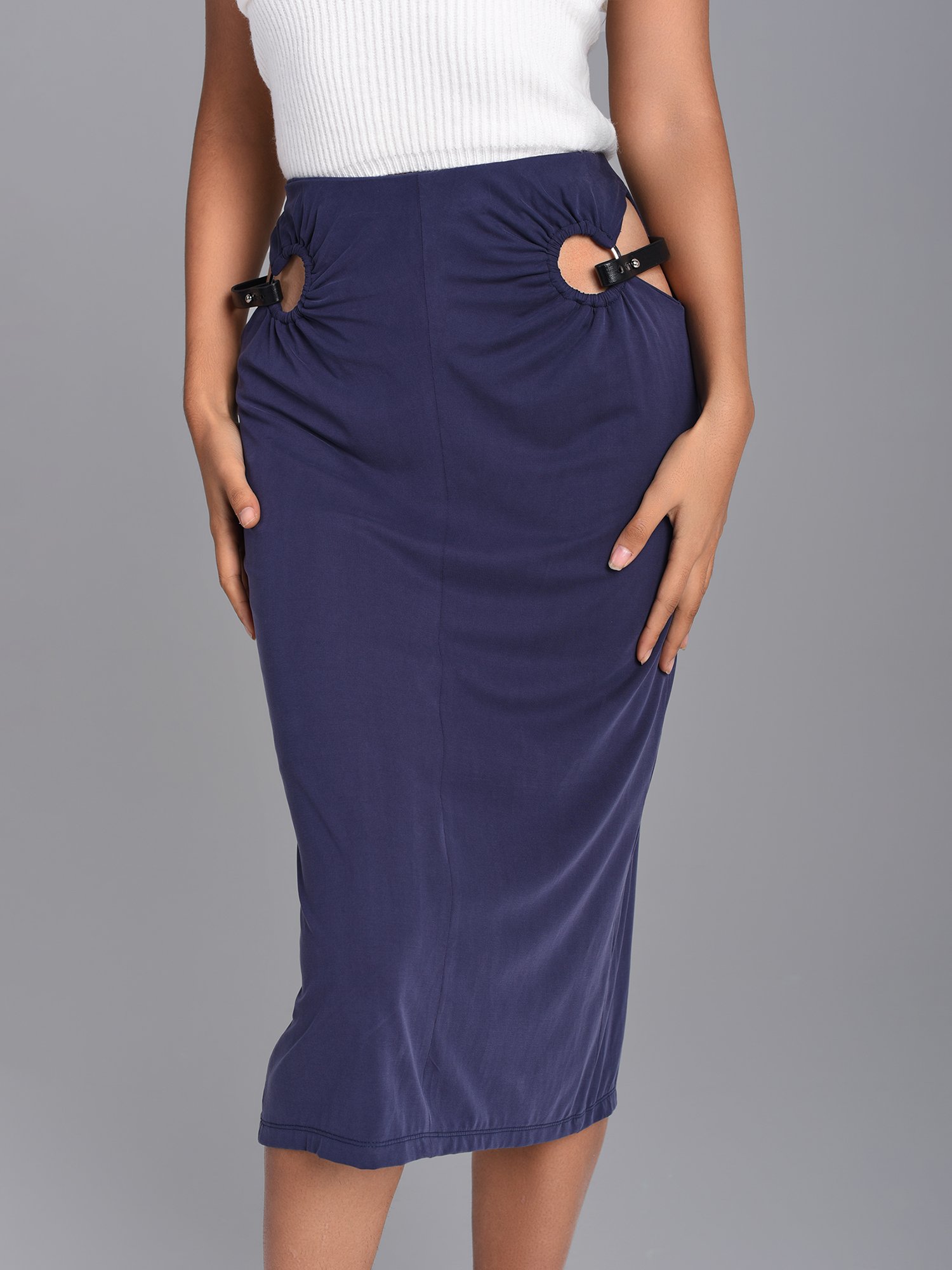 Navy Blue Cutout Pencil Skirt