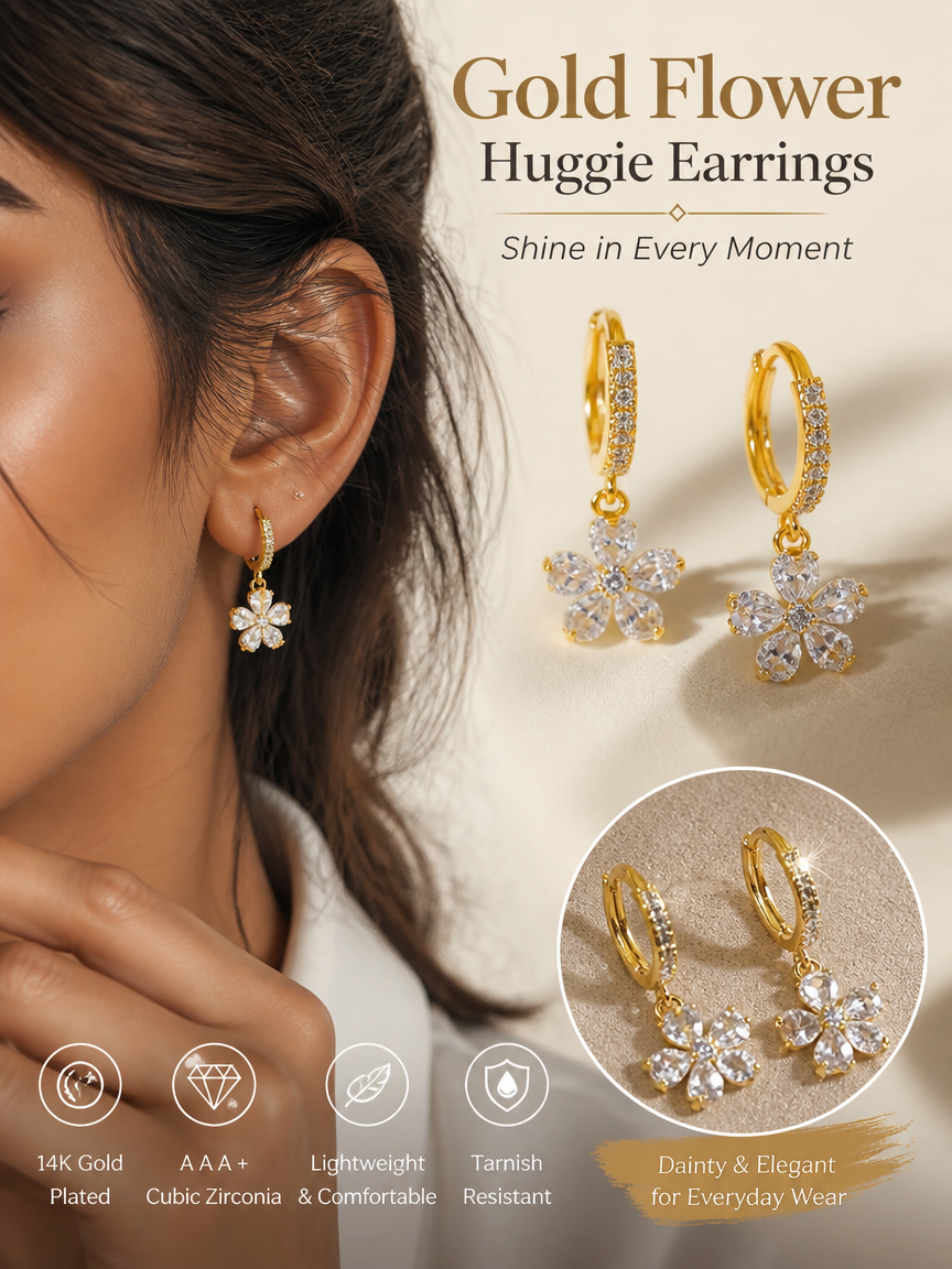 Gold Plated Flower Dangle Earrings