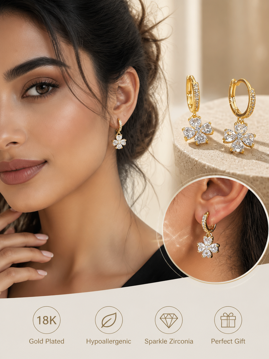 Gold Plated Flower Dangle Earrings