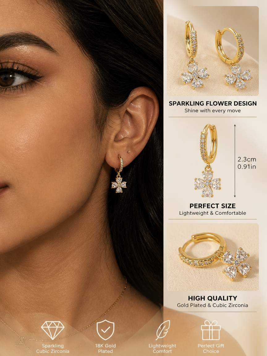 Gold Plated Flower Dangle Earrings