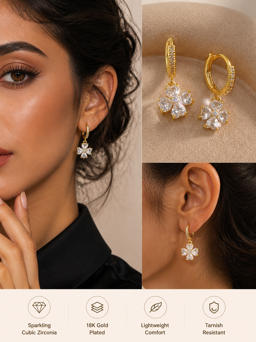 Gold Plated Flower Dangle Earrings