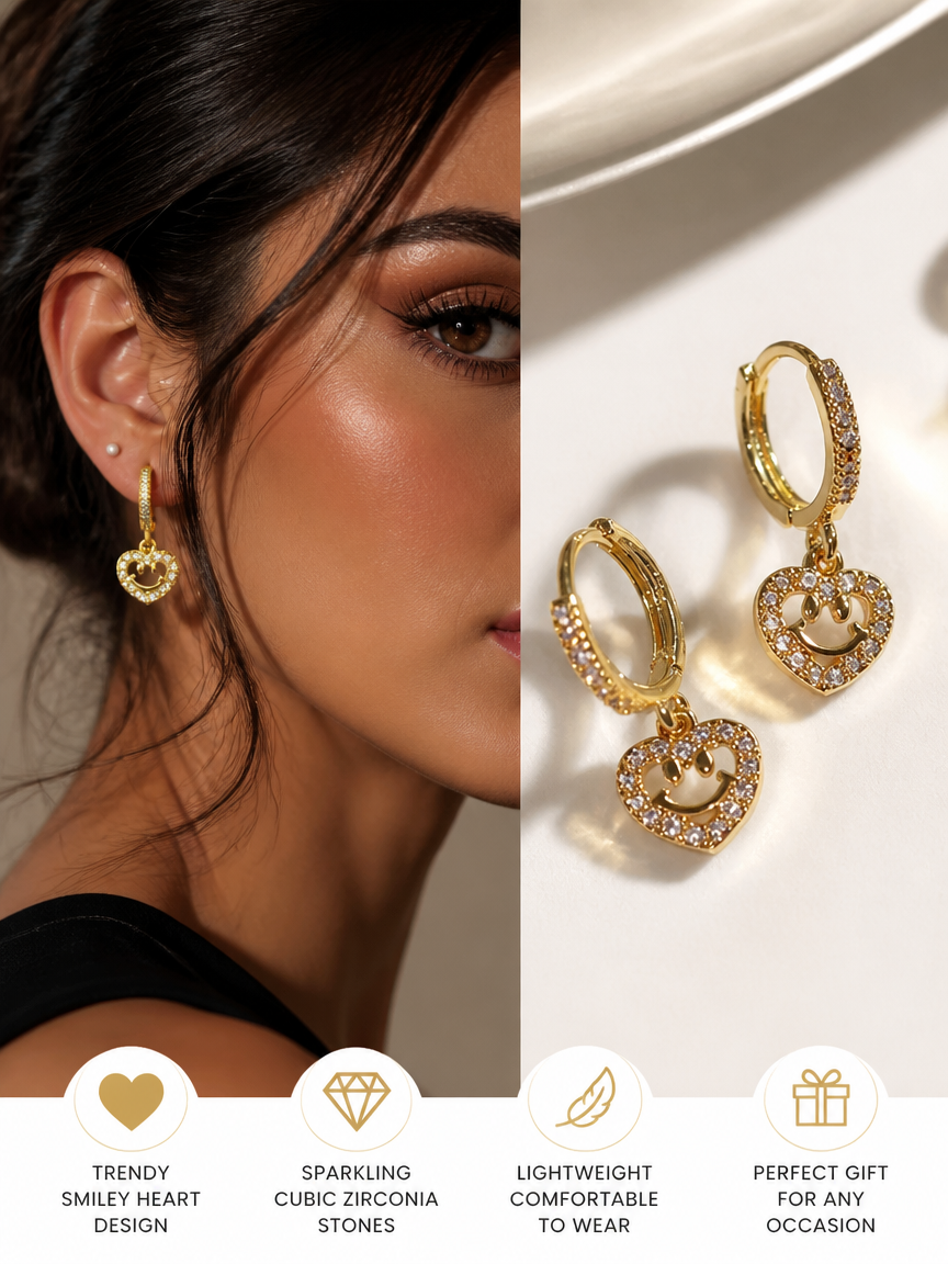 Gold Plated Zircon Heart Huggie Earrings