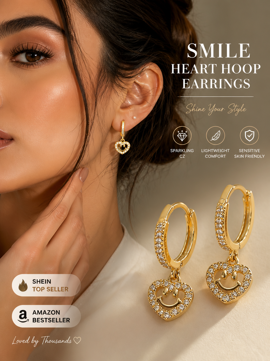 Gold Plated Zircon Heart Huggie Earrings