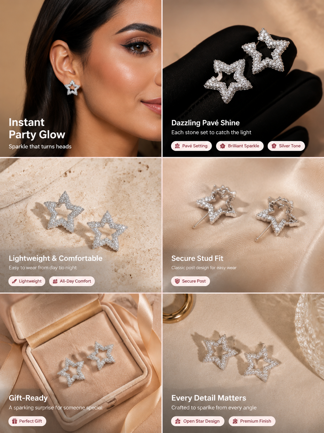 Silver Star Stud Earrings