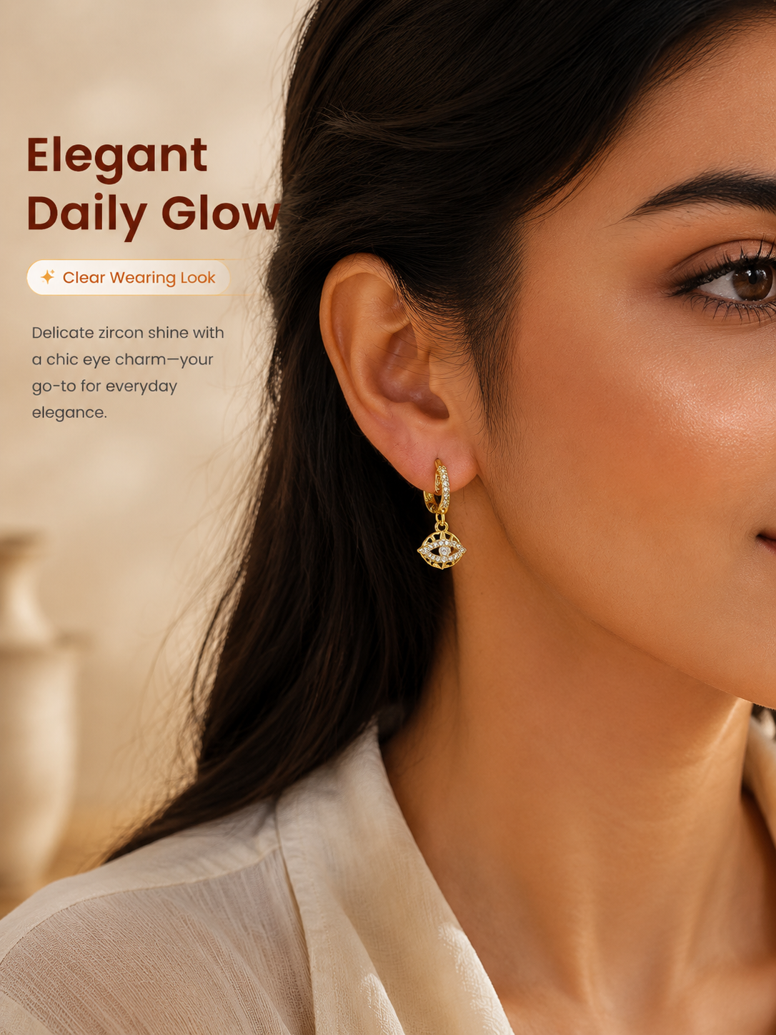 Gold Evil Eye Zirconia Huggie Earrings