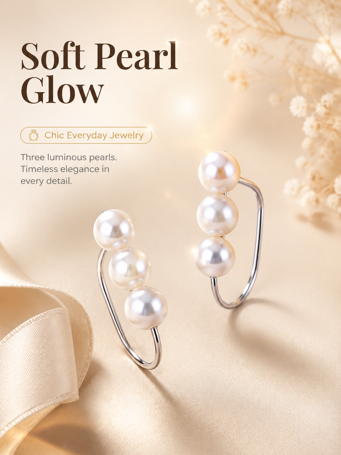 White Pearl Drop Earrings with Silver Tone