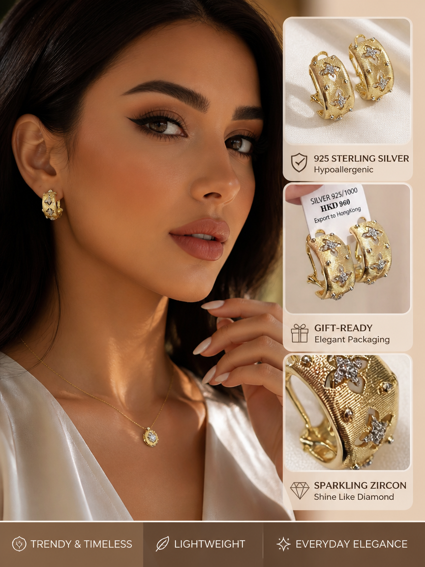 Gold Plated CZ Huggie Hoop Earrings