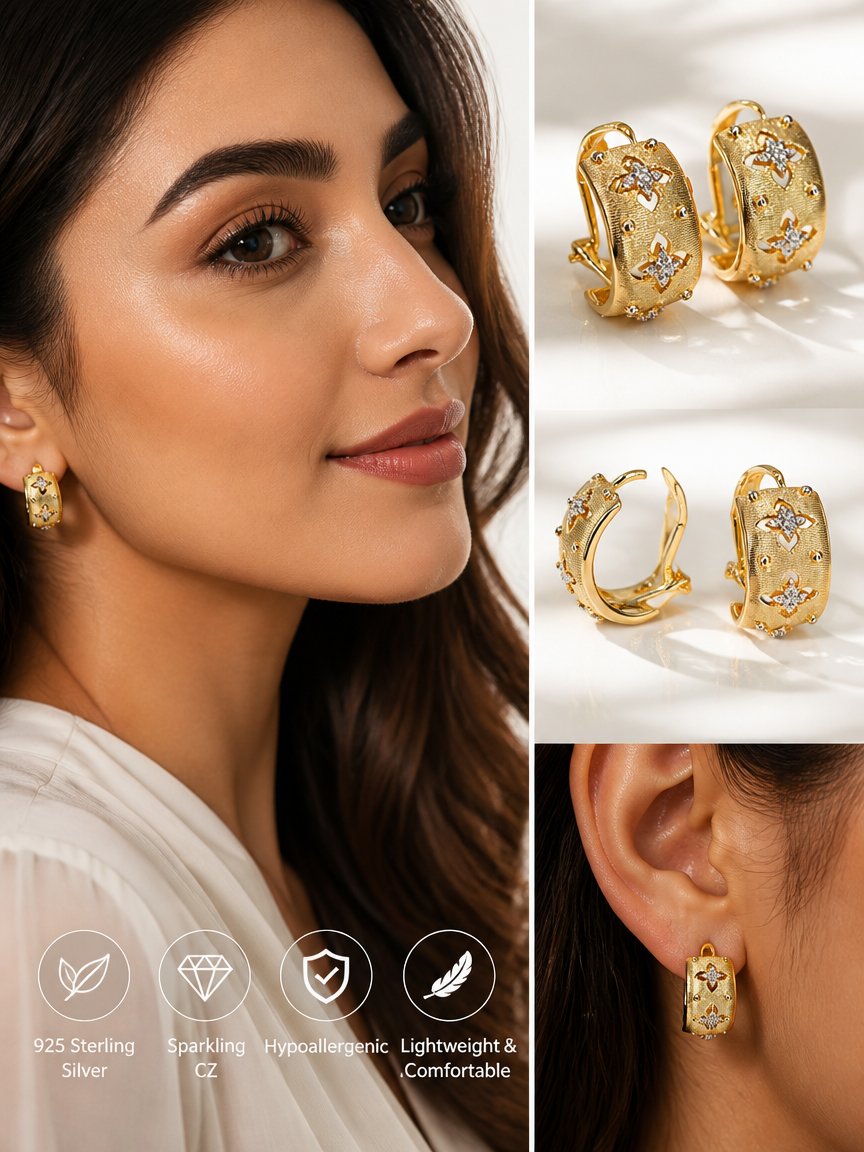 Gold Plated CZ Huggie Hoop Earrings