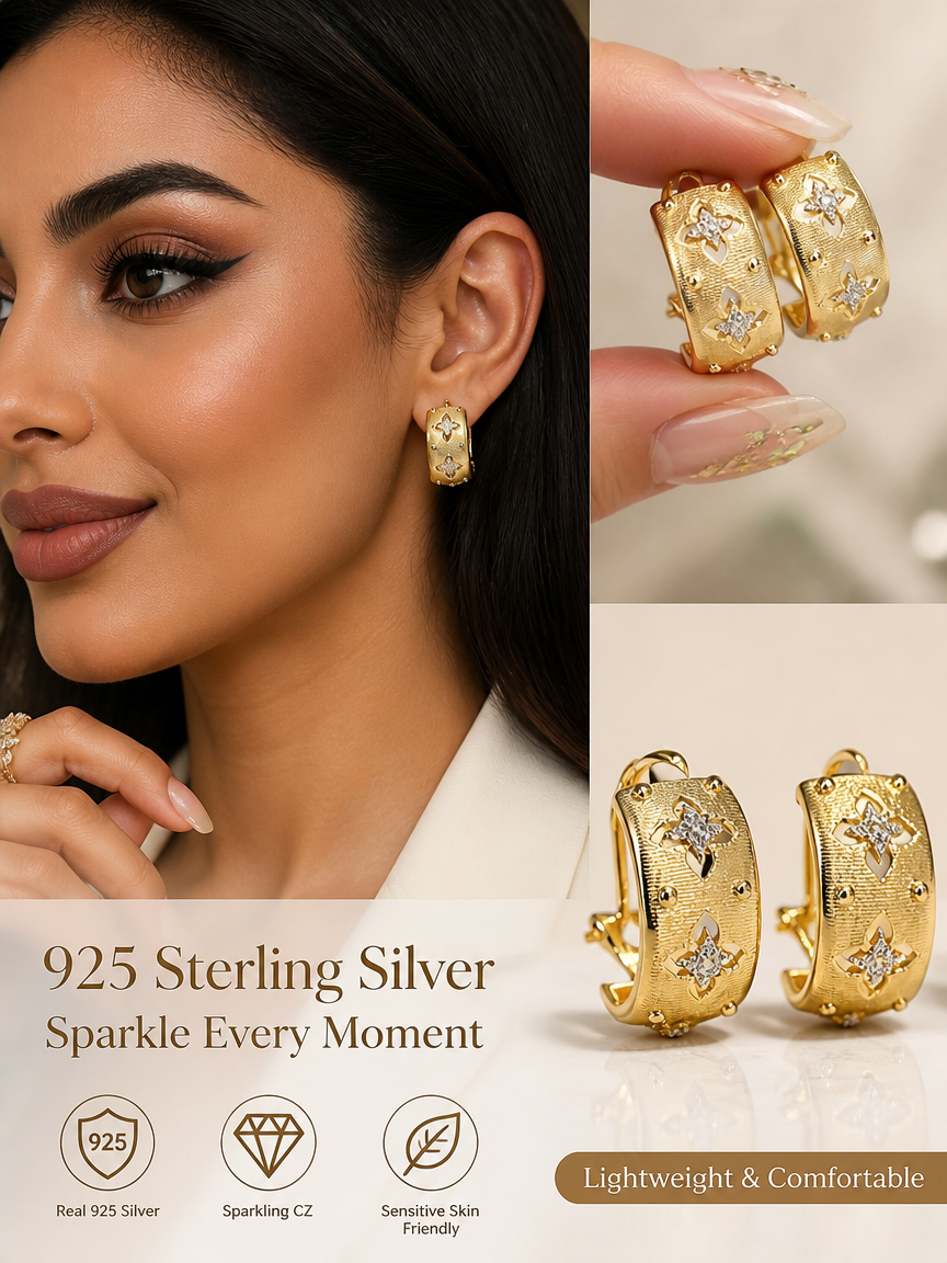 Gold Plated CZ Huggie Hoop Earrings