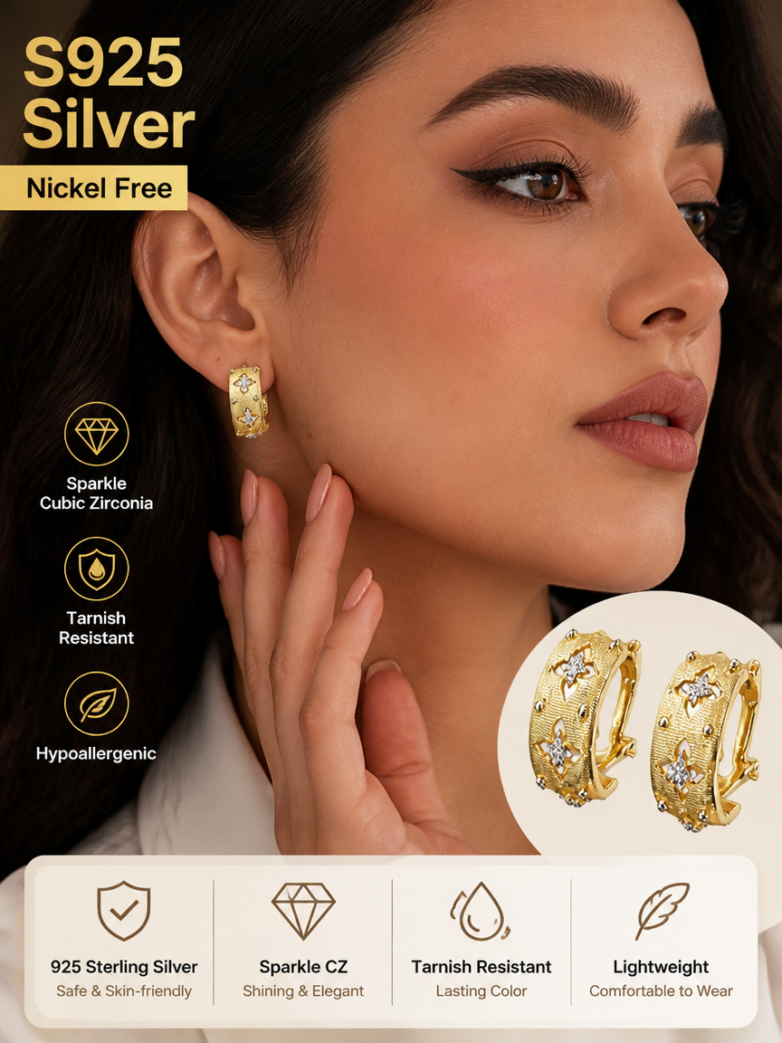 Gold Plated CZ Huggie Hoop Earrings