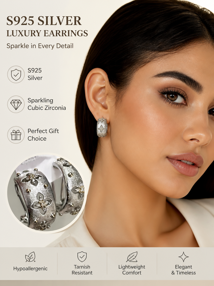 Silver Cubic Zirconia Huggie Hoop Earrings