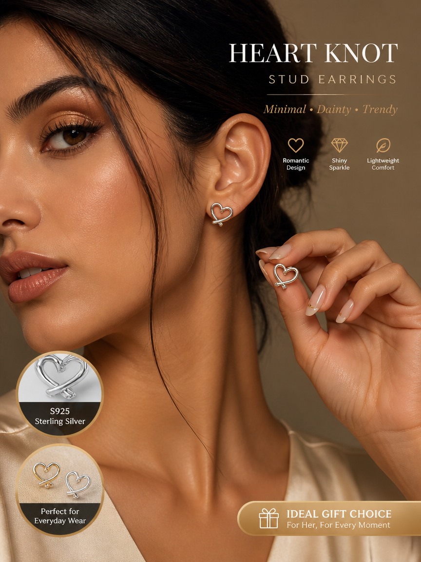 Silver Heart Knot Stud Earrings