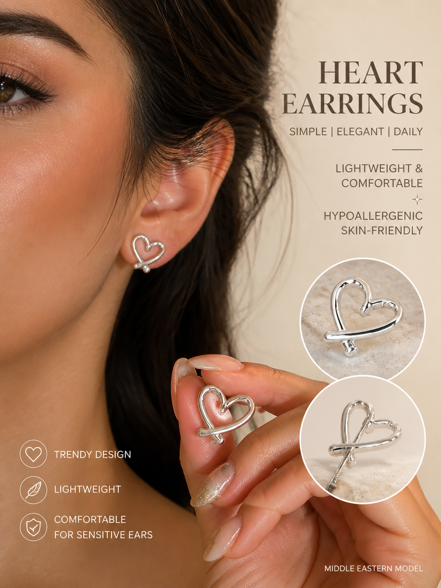 Silver Heart Knot Stud Earrings