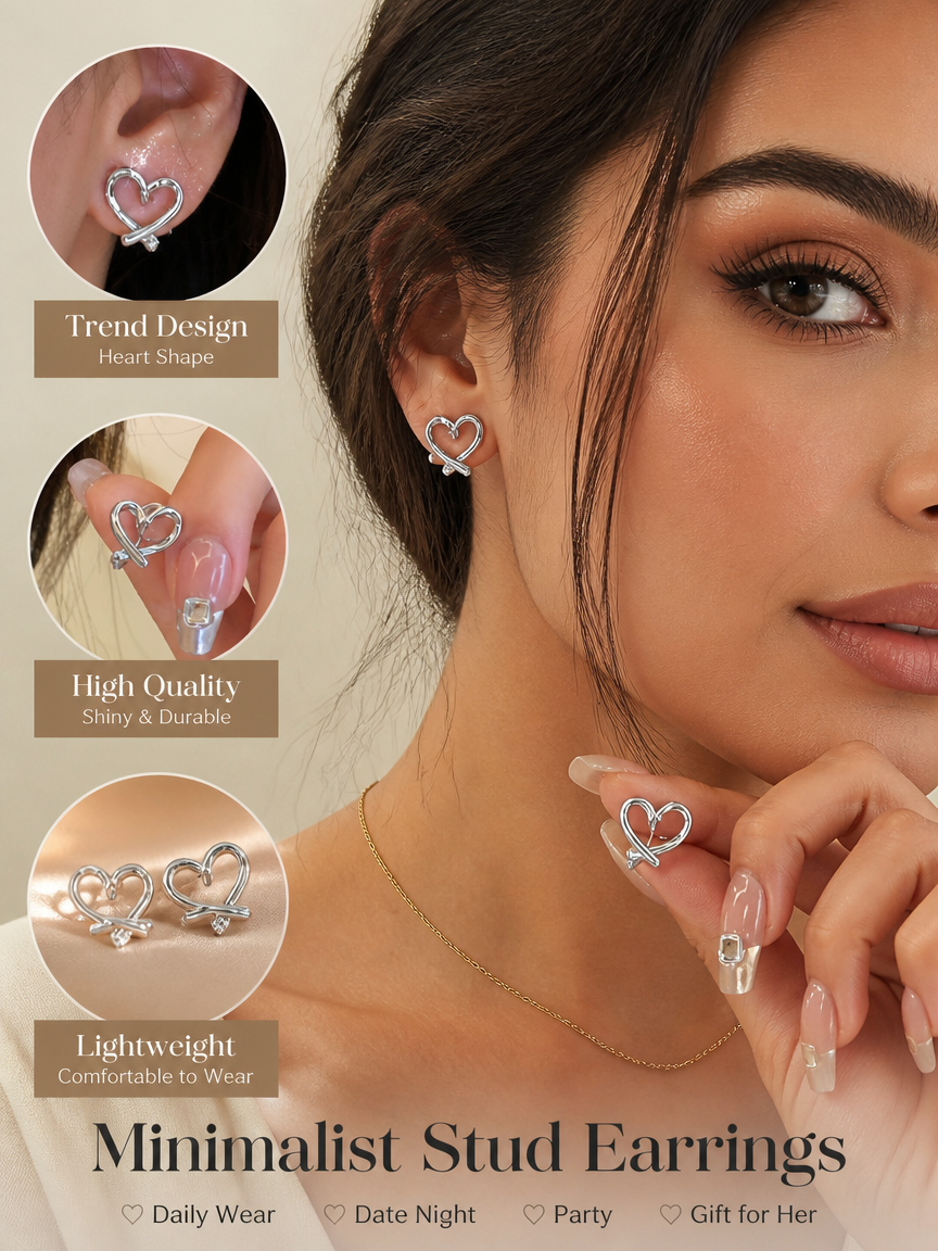 Silver Heart Knot Stud Earrings