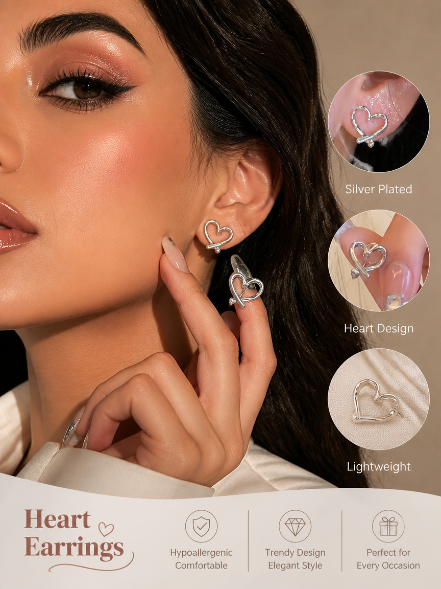 Silver Heart Knot Stud Earrings