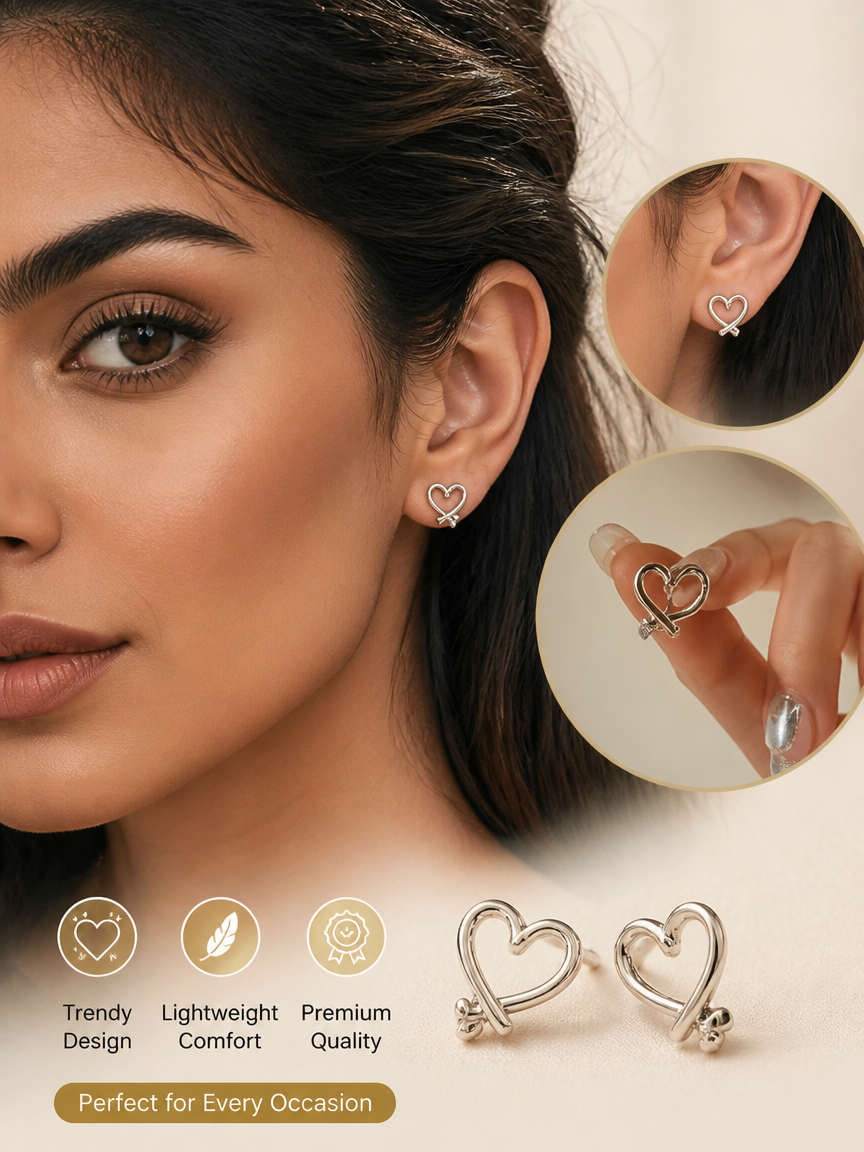 Silver Heart Knot Stud Earrings