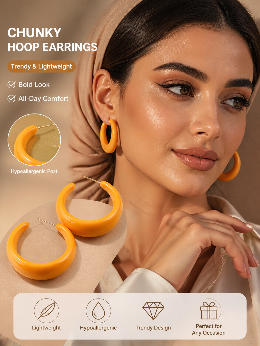 Orange Chunky Hoop Earrings