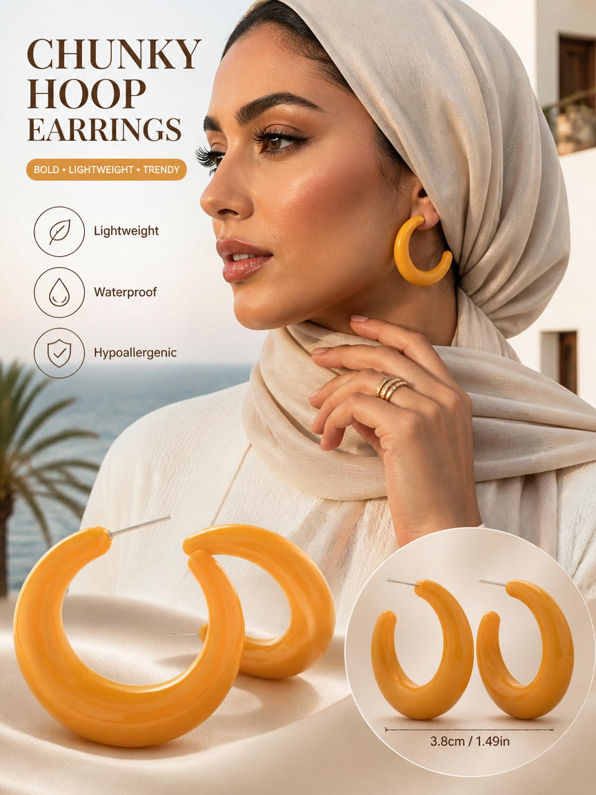 Orange Chunky Hoop Earrings
