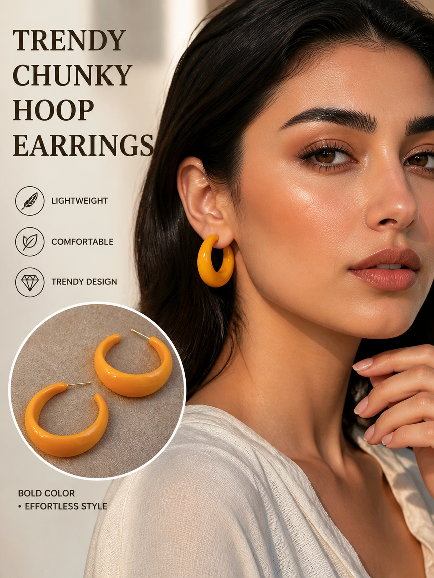 Orange Chunky Hoop Earrings