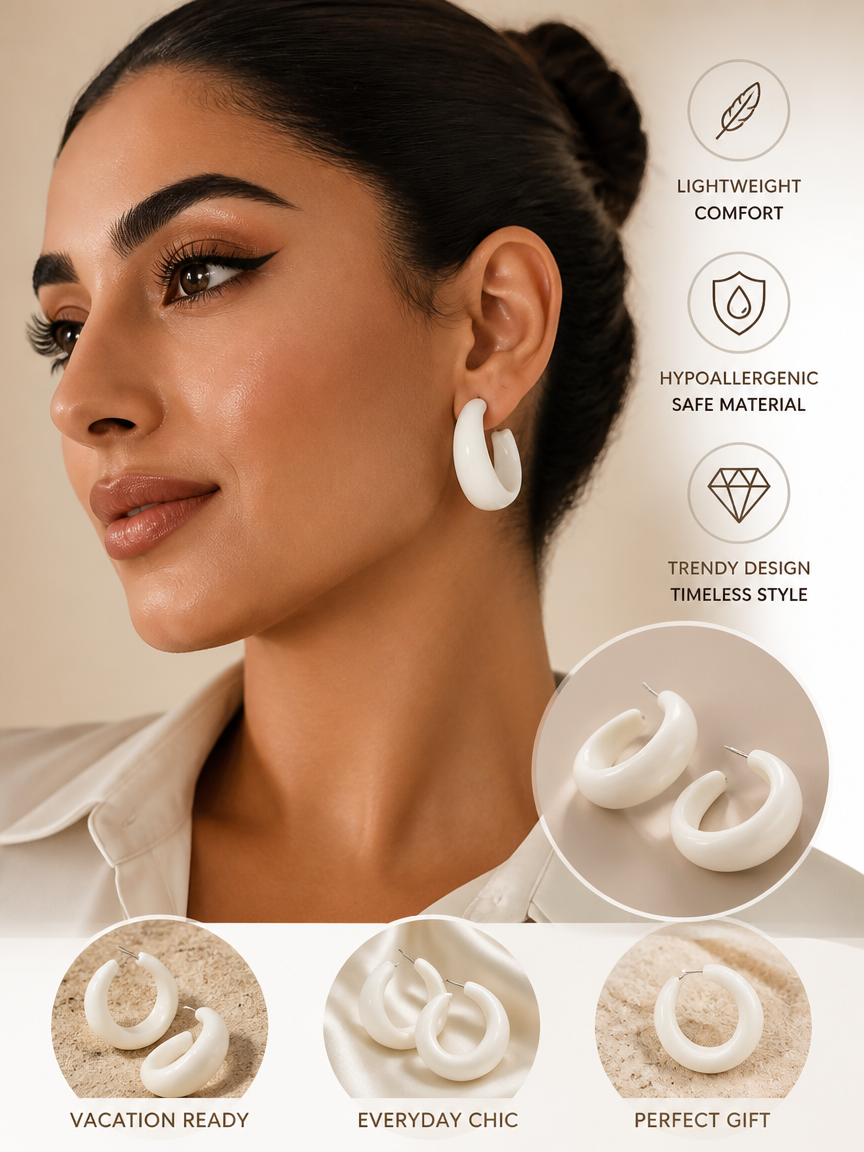 White Hoop Earrings