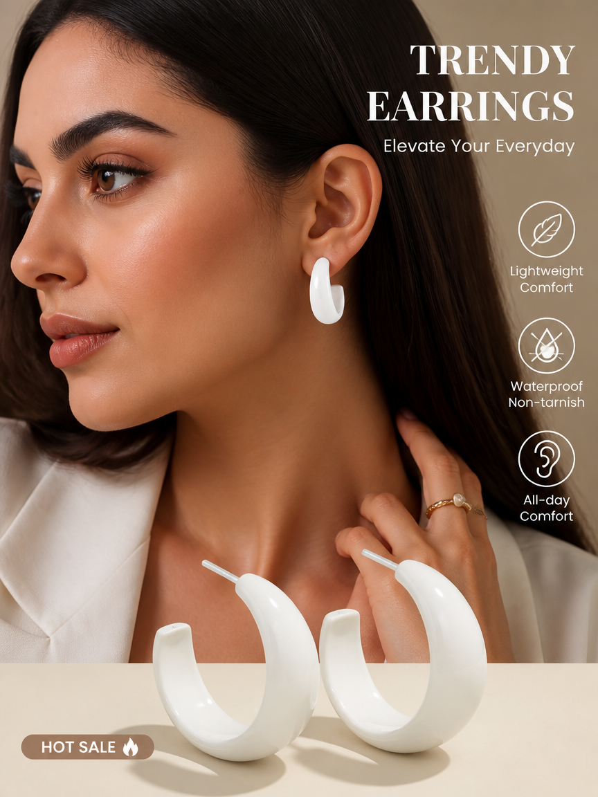 White Hoop Earrings