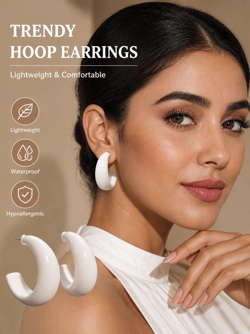 White Hoop Earrings