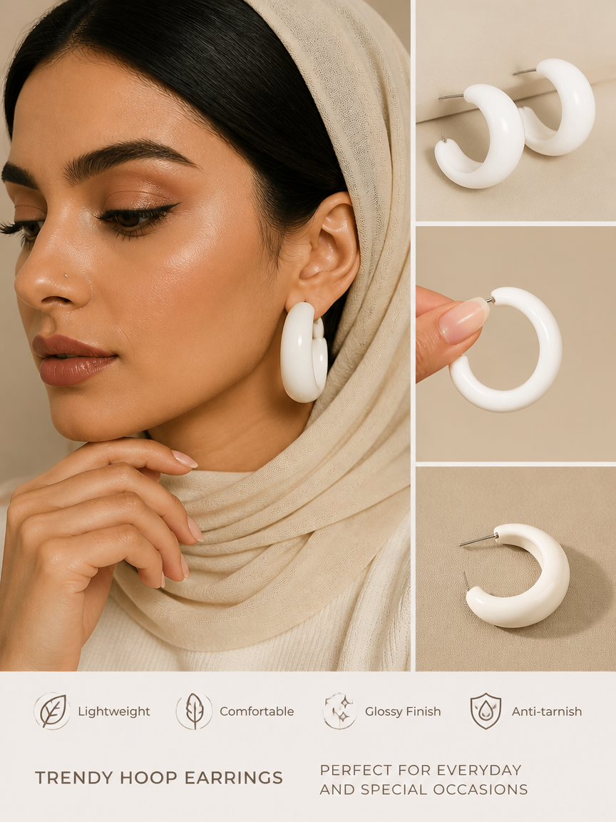 White Hoop Earrings