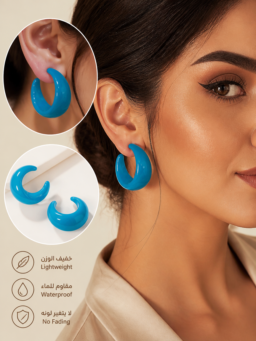 Chunky Dark Blue Resin Hoop Earrings