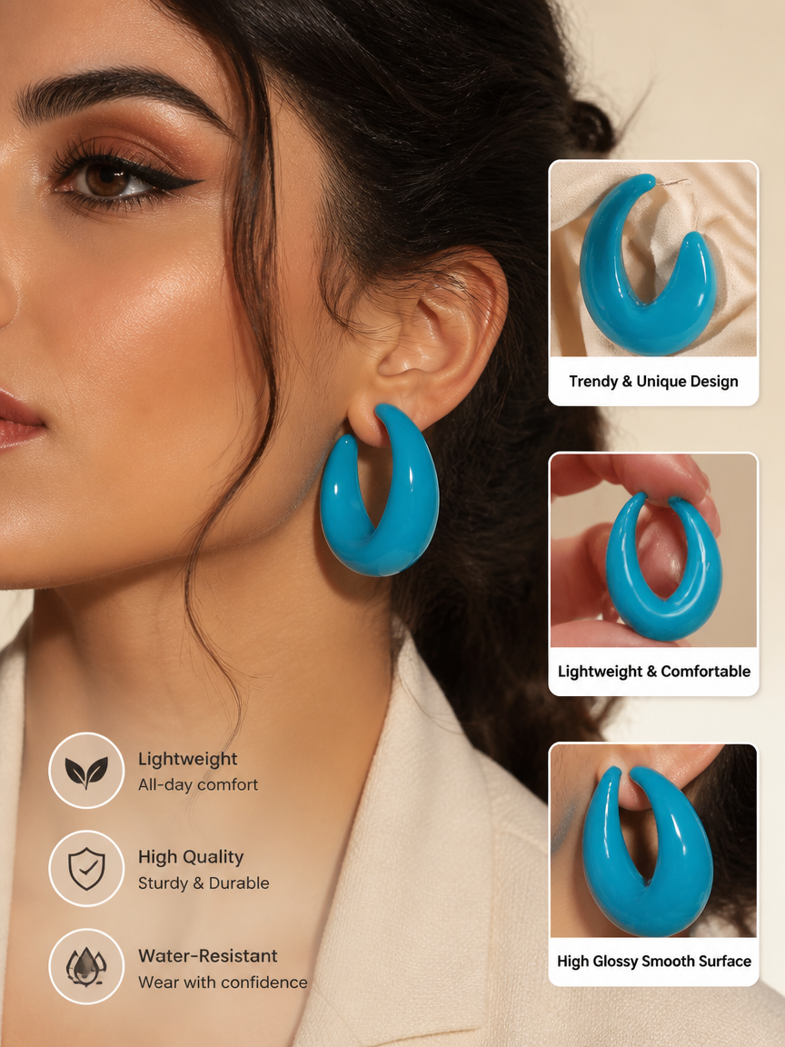 Chunky Dark Blue Resin Hoop Earrings