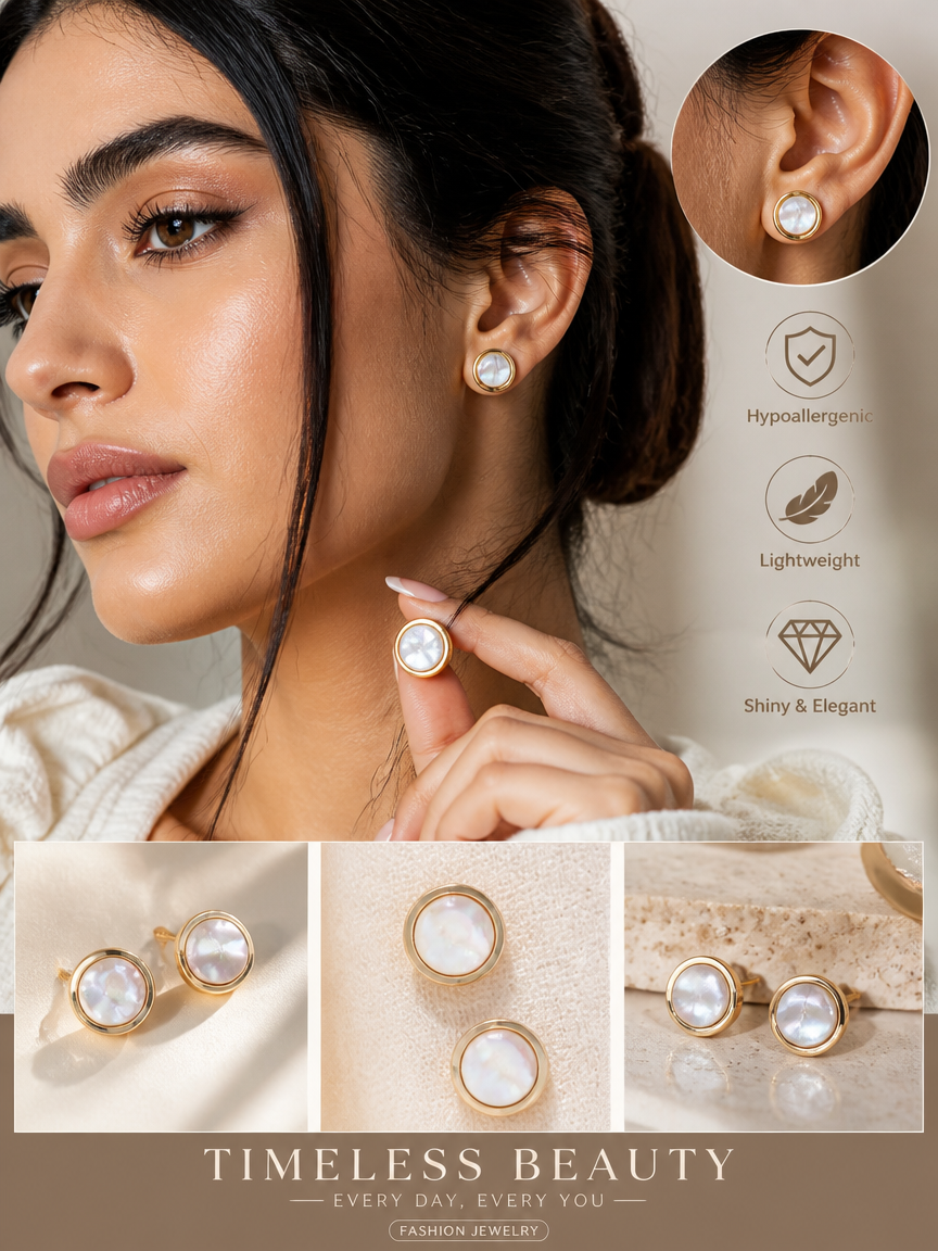White Shell Stud Earrings