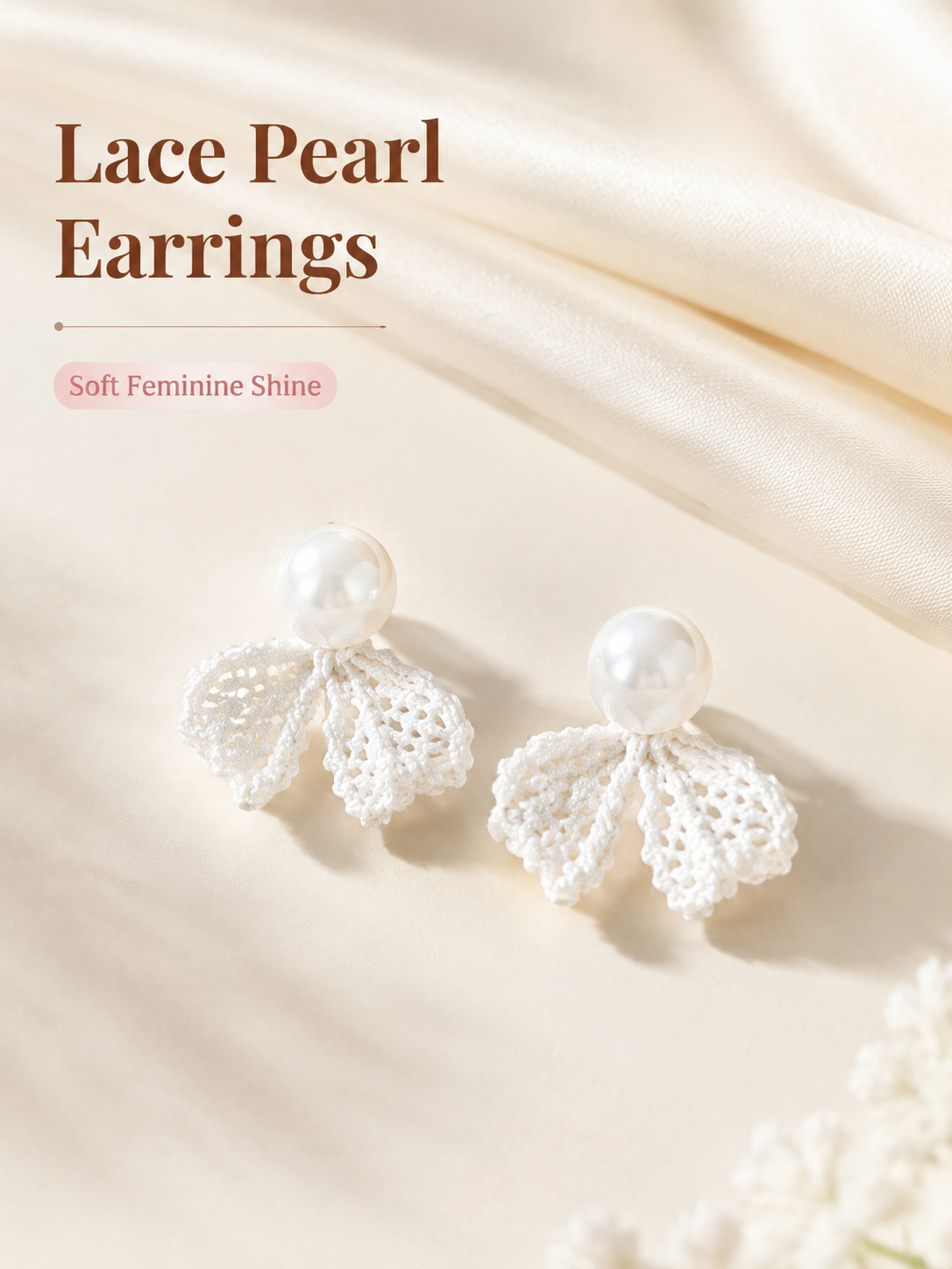White Crochet Pearl Earrings