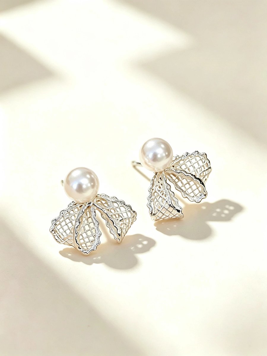 White Crochet Pearl Earrings