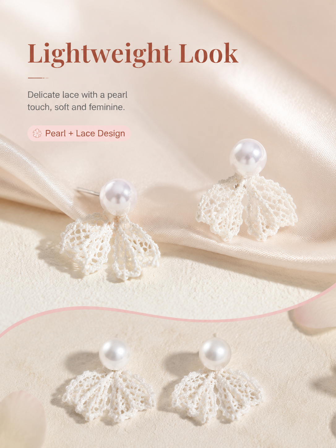 White Crochet Pearl Earrings