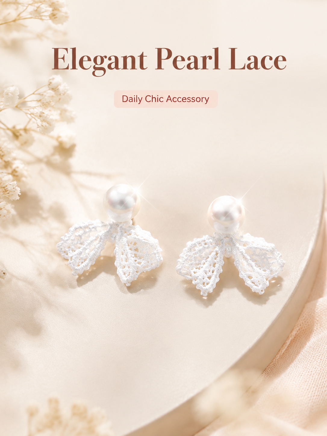 White Crochet Pearl Earrings