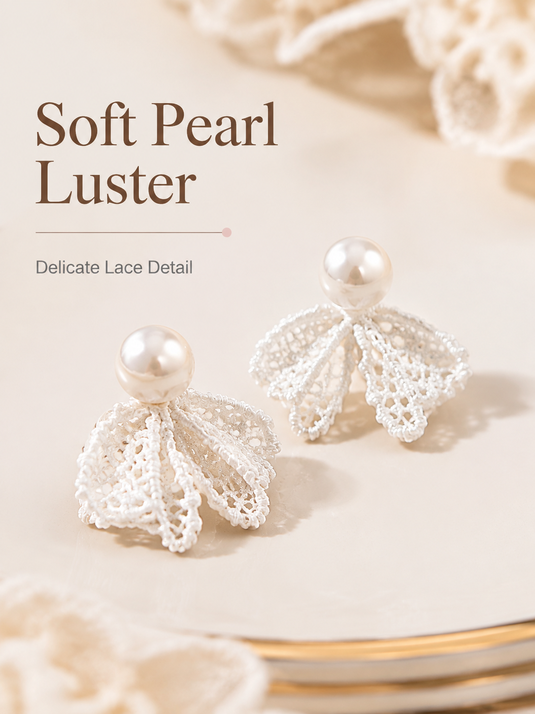 White Crochet Pearl Earrings