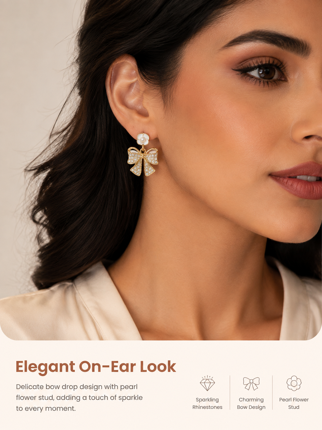 Gold Bow Pearl Drop Earrings