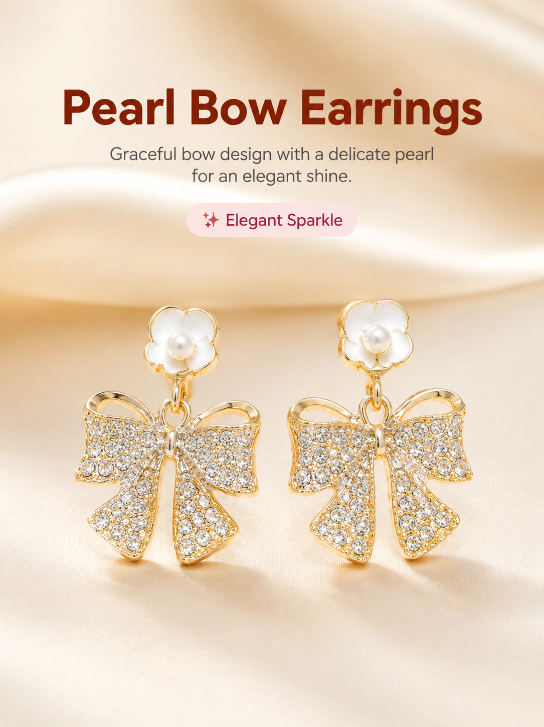 Gold Bow Pearl Drop Earrings