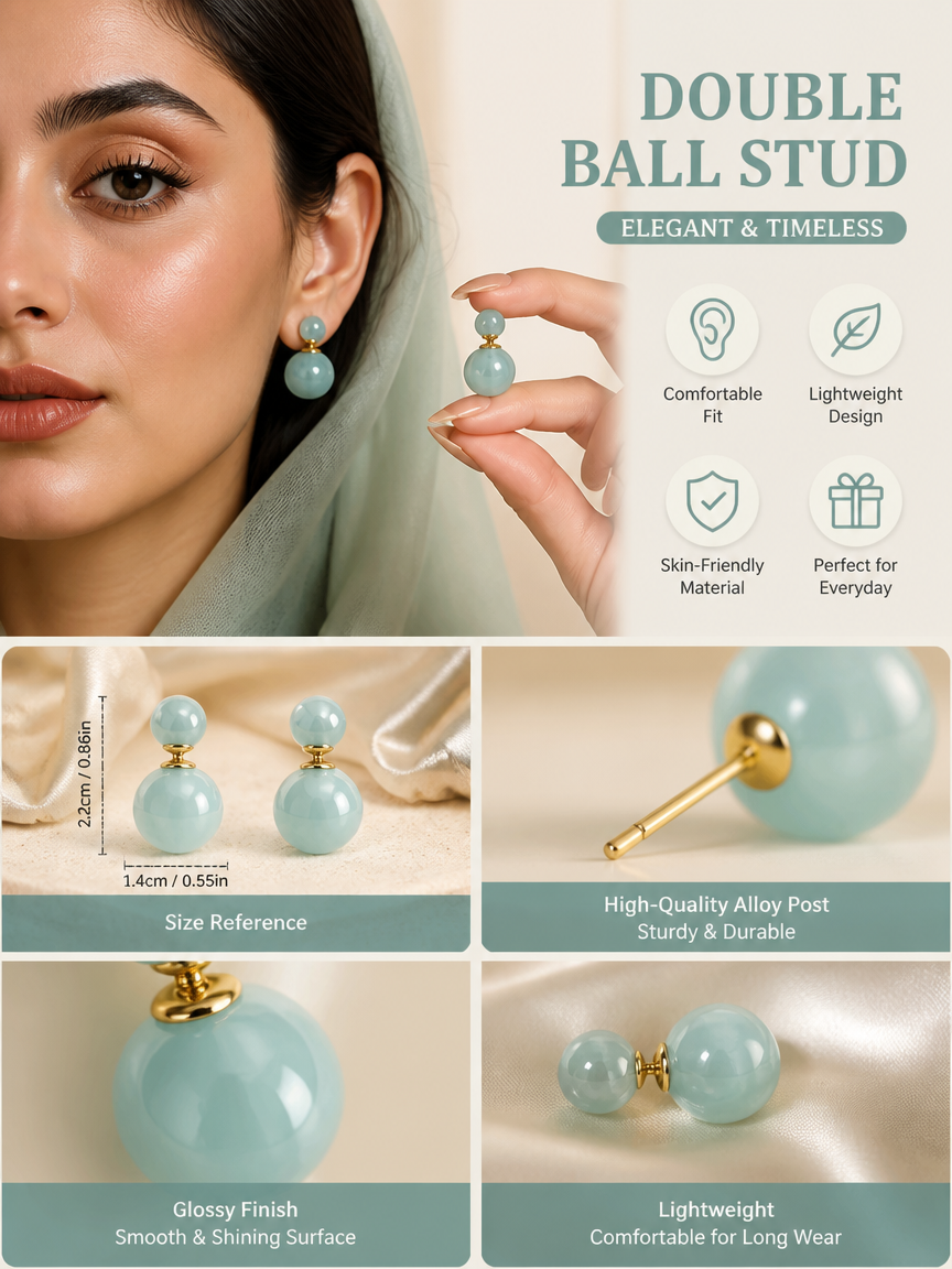 Teal Double Ball Stud Earrings