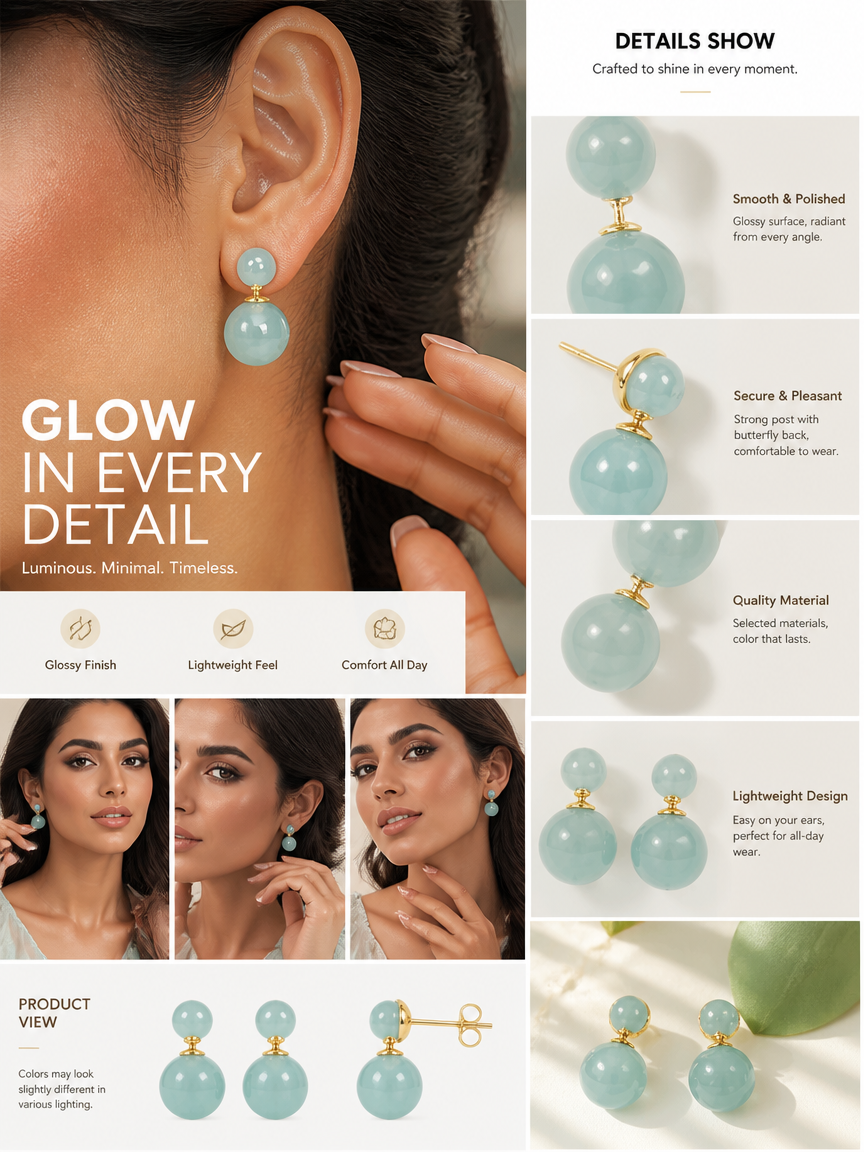 Teal Double Ball Stud Earrings