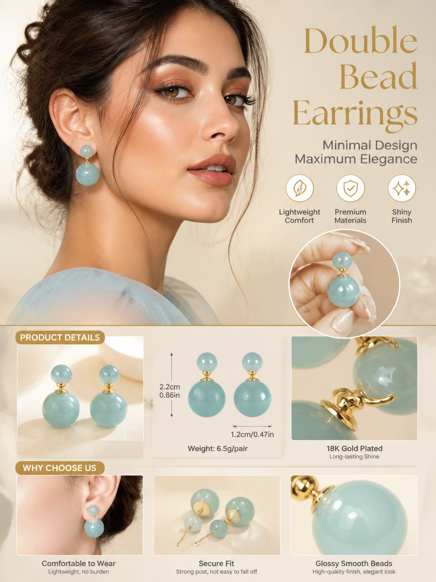 Teal Double Ball Stud Earrings