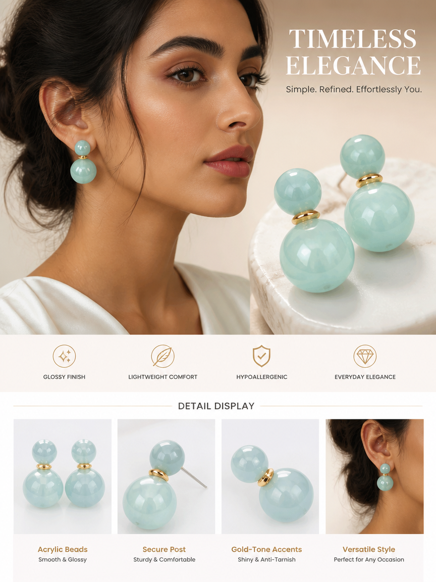 Teal Double Ball Stud Earrings