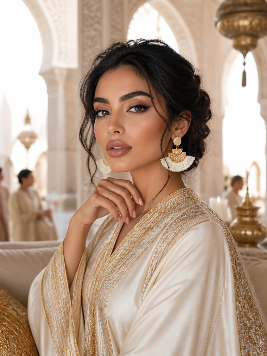 Gold Fan Tassel Drop Earrings