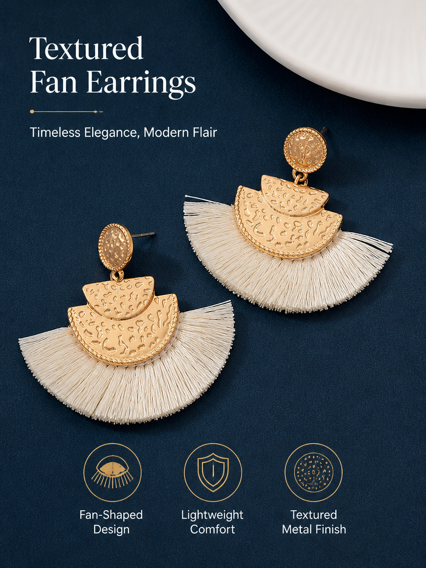 Gold Fan Tassel Drop Earrings