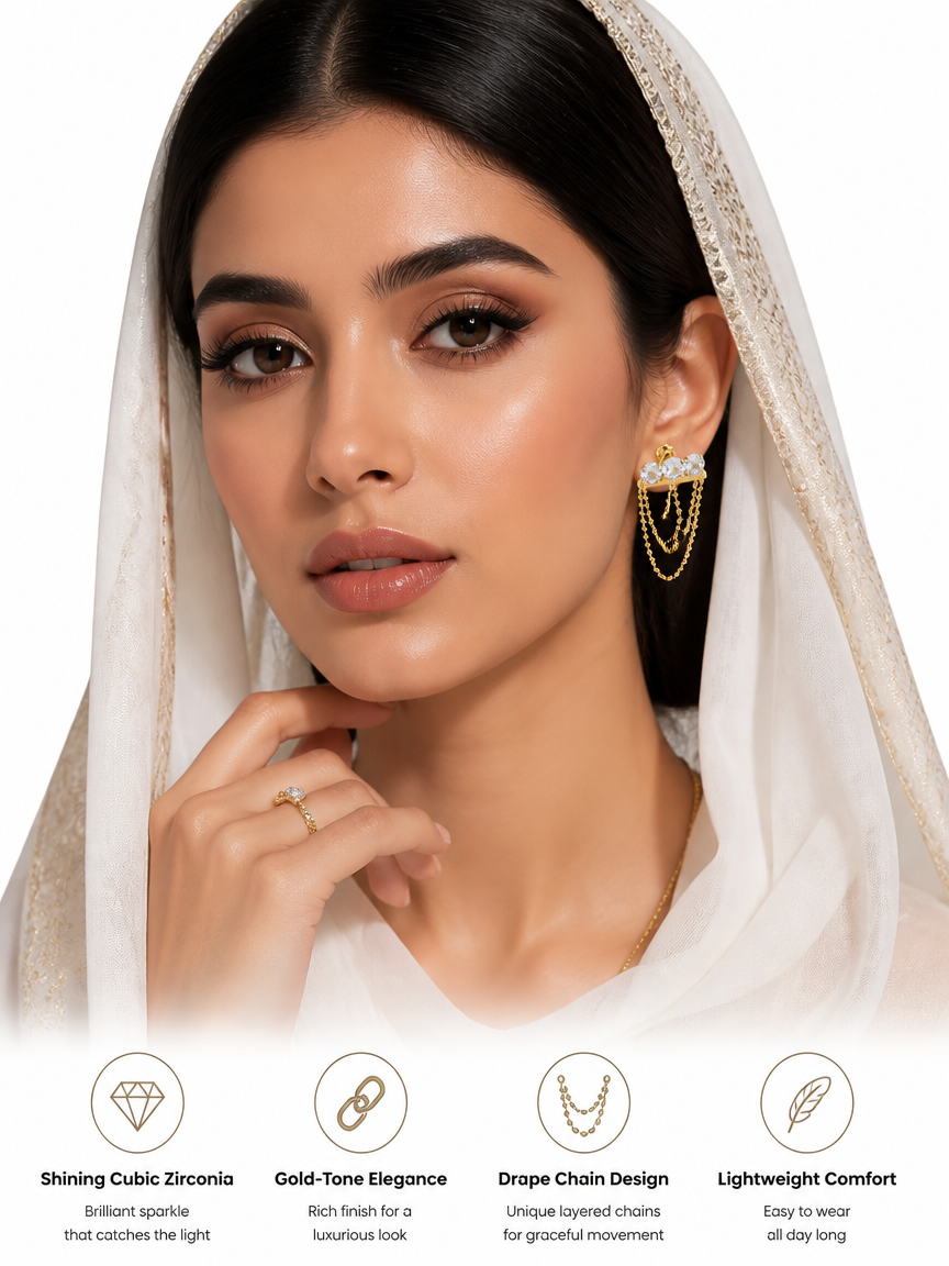 Gold Beaded Chain Drop Earrings