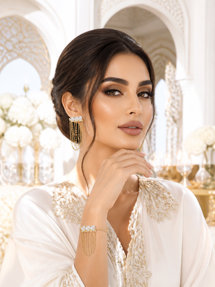 Gold Beaded Chain Drop Earrings