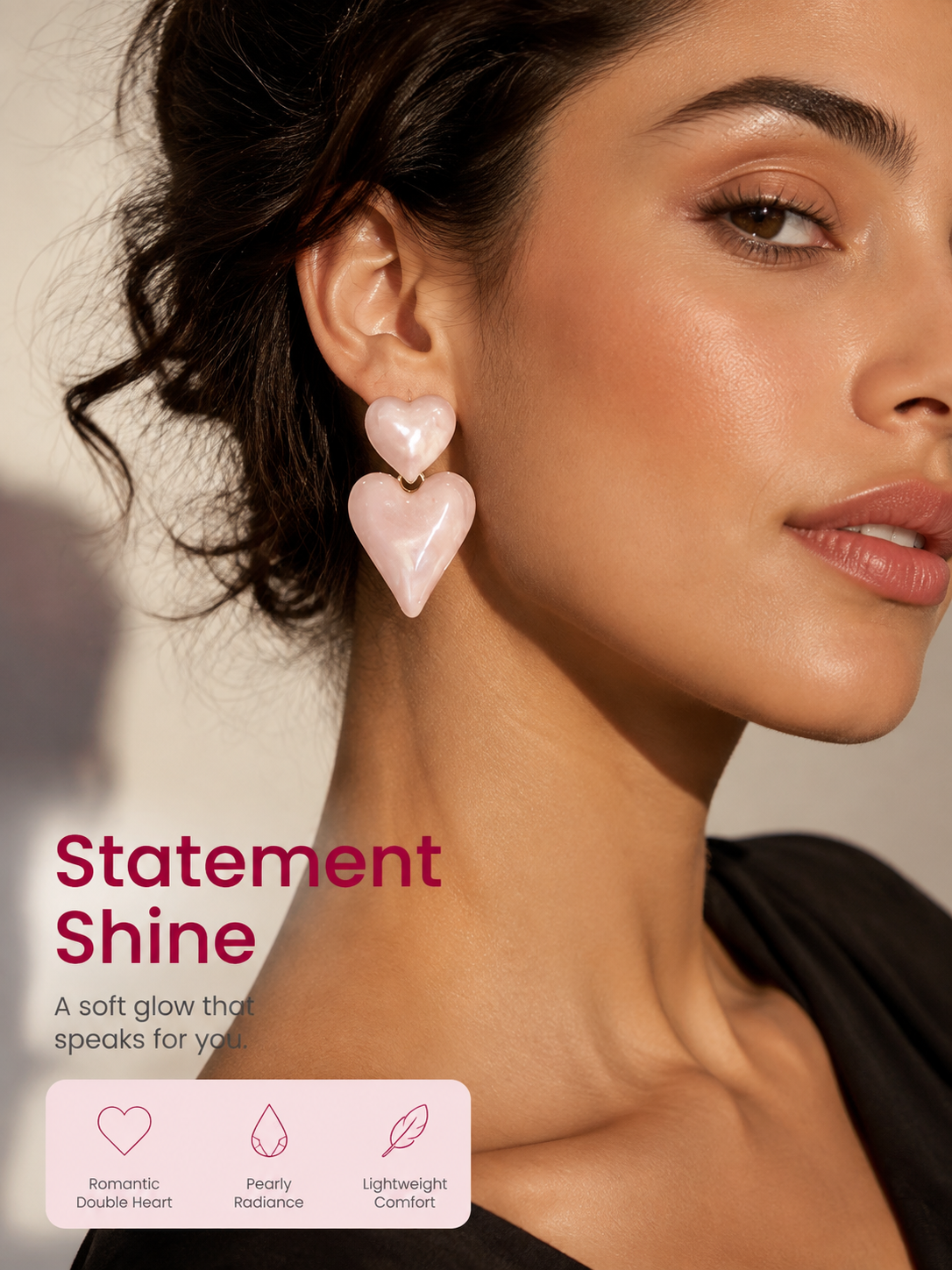 Pink Pearl Heart Drop Earrings