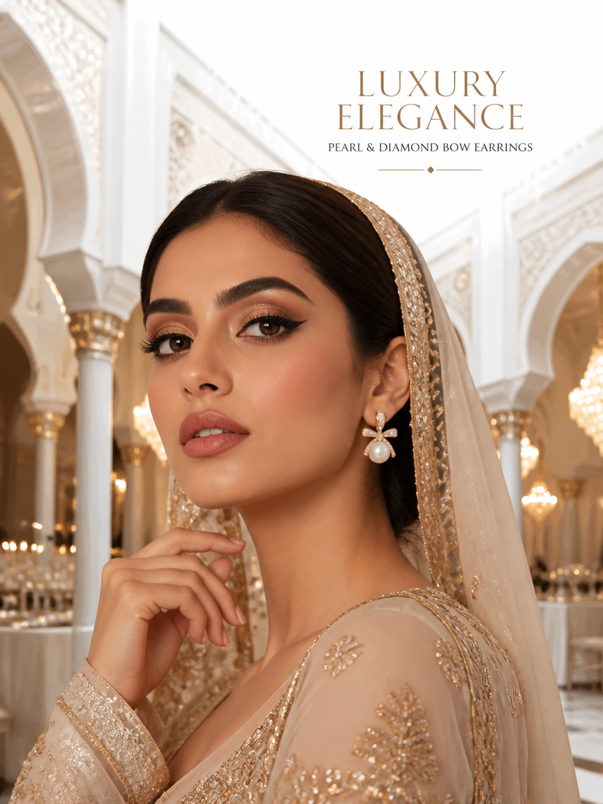 Golden Bow Pearl Hoop Earrings