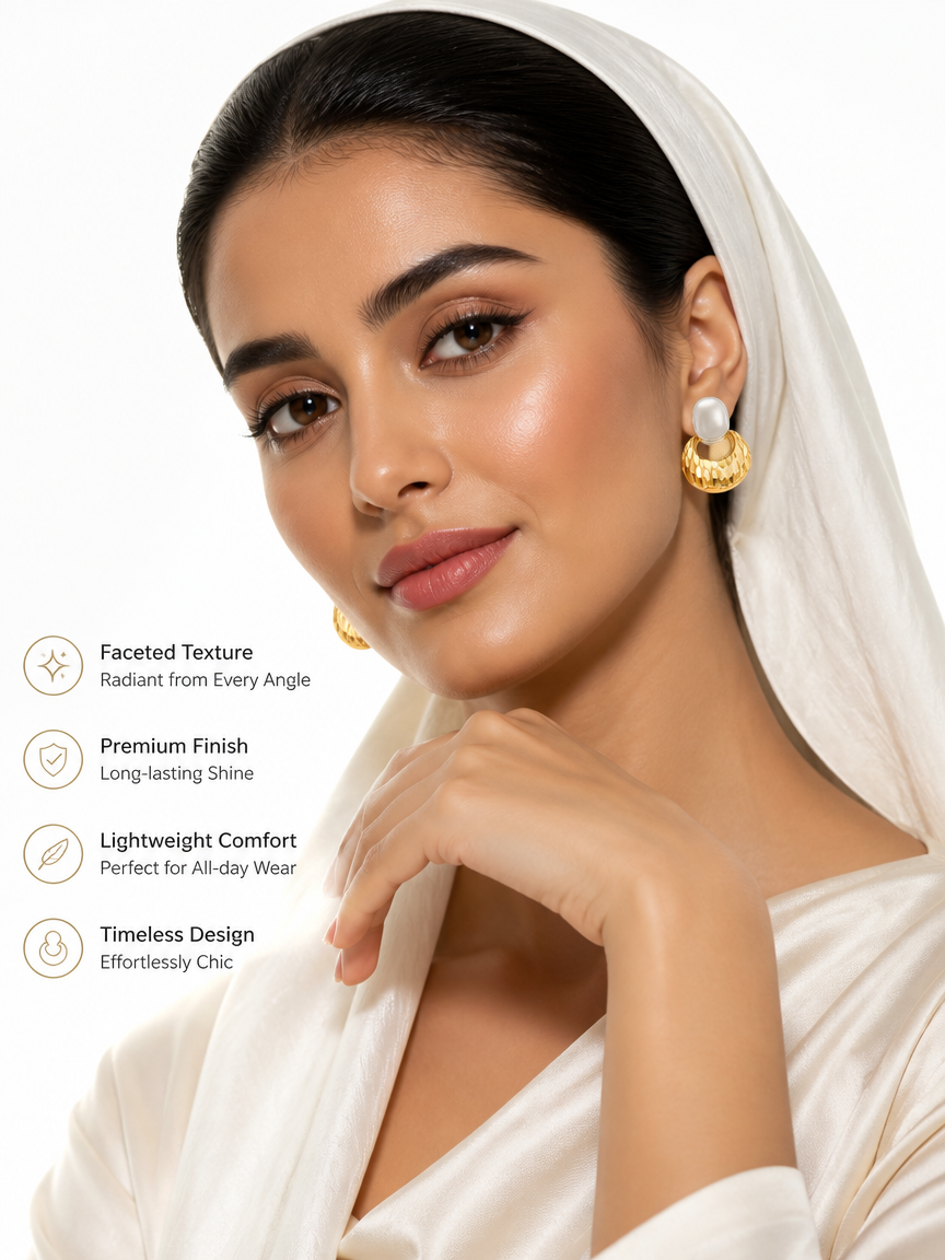 Pearl and Gold Textured Hoop Earrings
