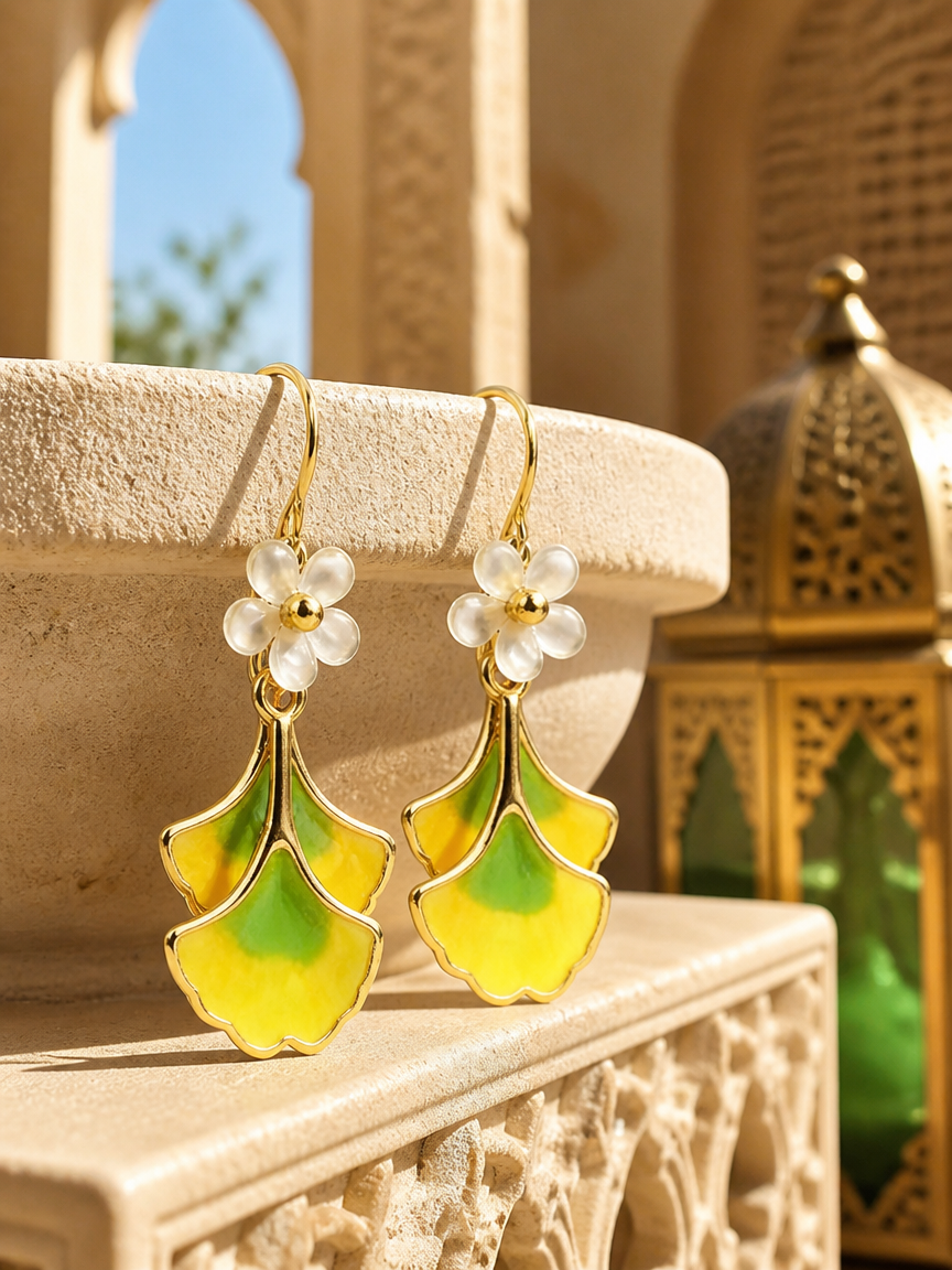Floral and Ginkgo Dangle Earrings